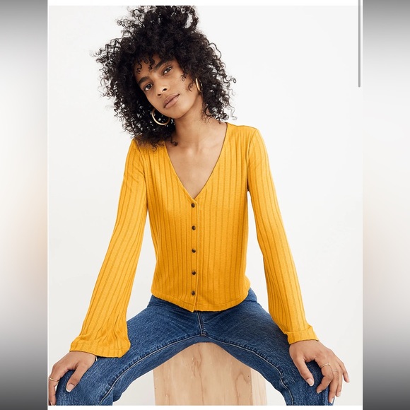 MOVING SALE | Women’s Madewell Yellow Gold Bell-Sleeve Cardigan Top, Size XL - Picture 3 of 7